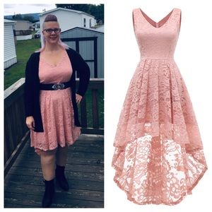 Pink High-Low Lace Dress